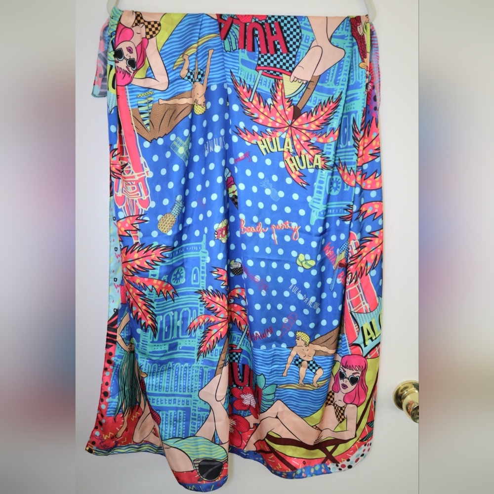Brand New Asama Design Beach Swim shawl scarf 39x39 polkadot pop art aloha